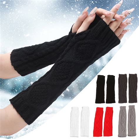 Women Arm Knitted Acrylic Fiber Arm Sleeve Long Knitted Fingerless