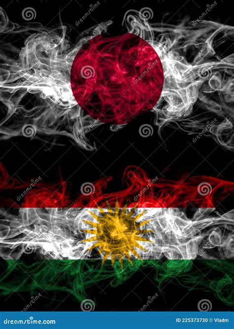 Smoke Flags Of Japan Japanese And Kurdistan Kurdish Kurds Stock