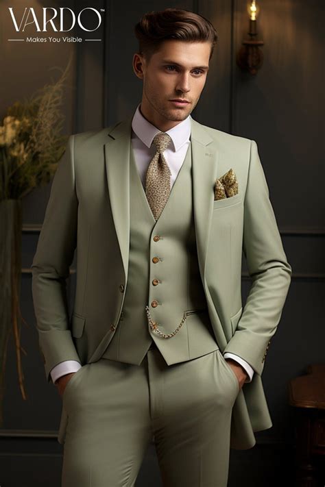 Sophisticated Sage Green Three Piece Suit For Men Premium Quality