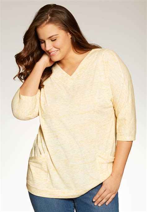 Dolman Sleeve Marled V Neck Tee Plus Size Tops Woman Within