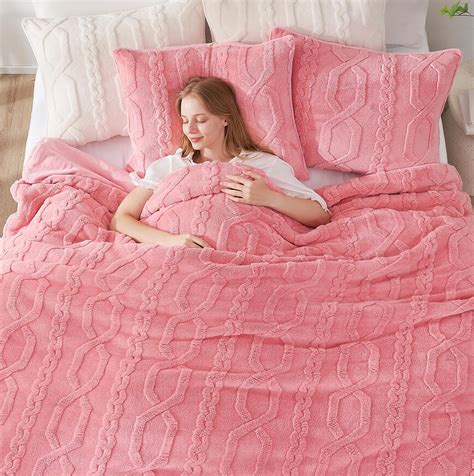 Cozy Bliss Fluffy Twin Size Comforter Set Pink Jacquard
