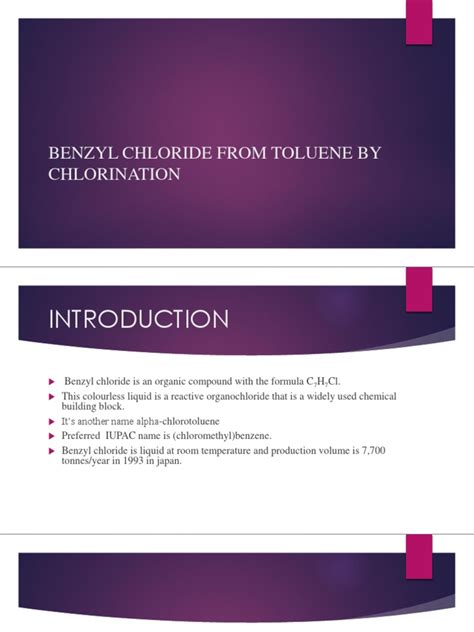 Benzyl Chloride From Toluene By Chlorination Pdf Chlorine Sodium