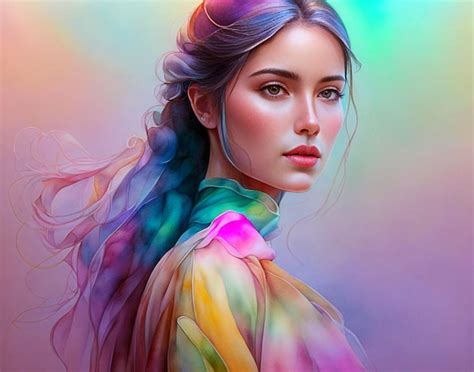 Premium Ai Image A Colorful Portrait Of A Woman With A Rainbow Hair