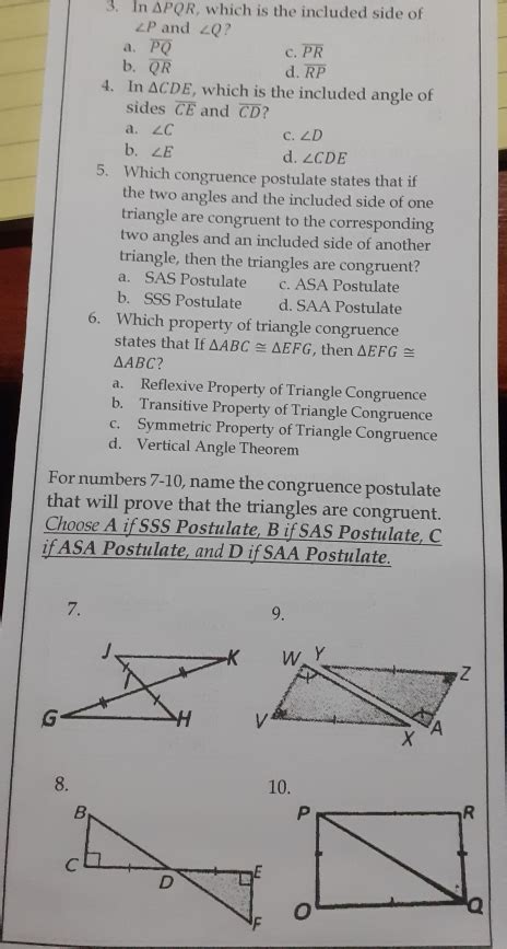 Solved In Delta Pqr Which Is The Included Side Of P And Q A