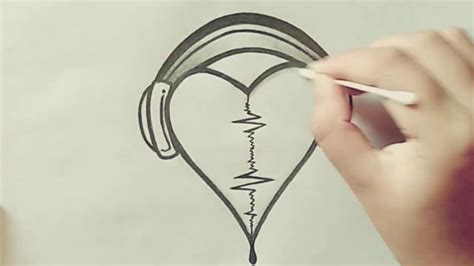 How To Draw A Heart With Headphones Youtube