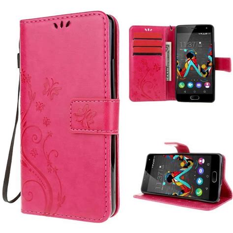 Pour Wiko U Feel Ufeel Coque Tui Rabat Neuf Fleur Papillon Housse