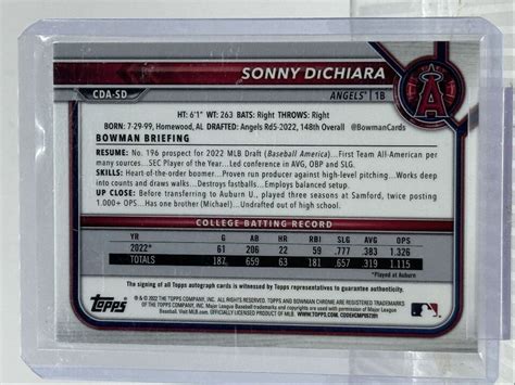 Sonny Dichiara Bowman Chrome Draft St Purple Refractor Auto