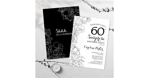 Simple Black White Surprise 60th Birthday Party Invitation Zazzle