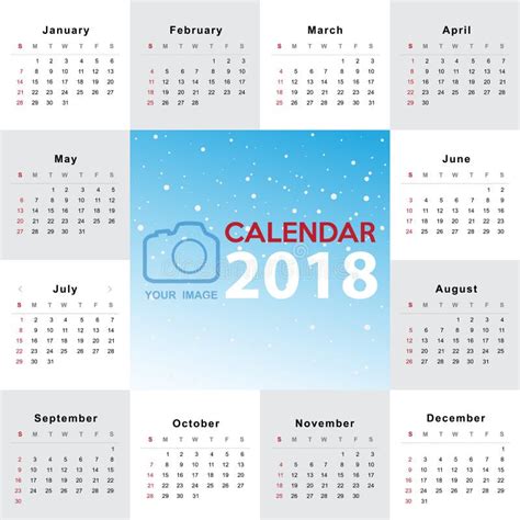 Calendar 2018 Template Design Week Starts From Sunday Stock Illustration Illustration Of