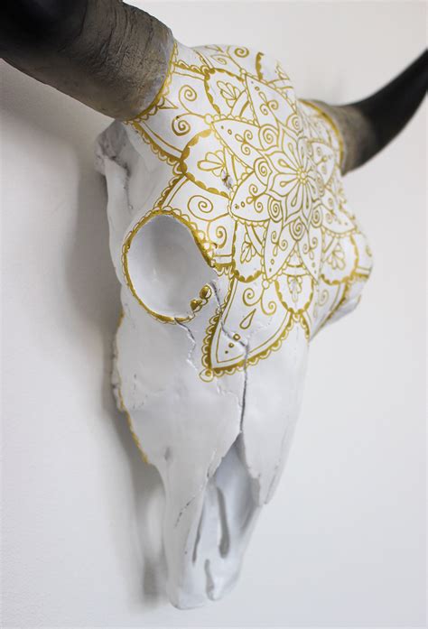 Beautiful Hand Painted Faux Cow Skull With Gold Mandala 3 Etsy