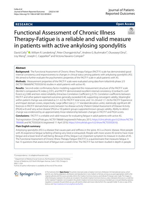 Pdf Functional Assessment Of Chronic Illness Therapy Fatigue Is A Reliable And Valid Measure