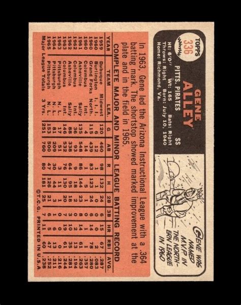 1966 Topps Set Break 336 Gene Alley EX EXMINT GMCARDS EBay