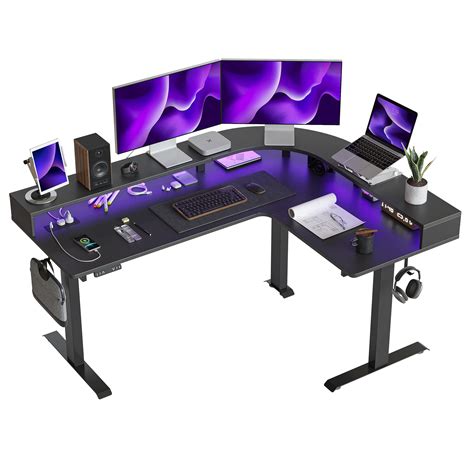 Buy FEZIBOTriple Motor L Shaped Stadning Desk With LED Strip Power