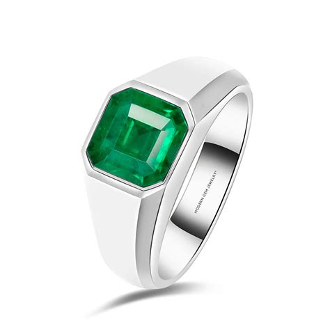 Mens Emerald Wedding Ring In White Gold Modern Gem Jewelry