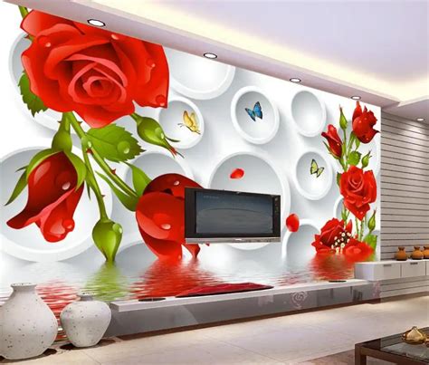 3d Tv Backdrop Roses Circle Water Stereoscopic 3d Wallpaper 3d Flower Wallpaper Home Decoration