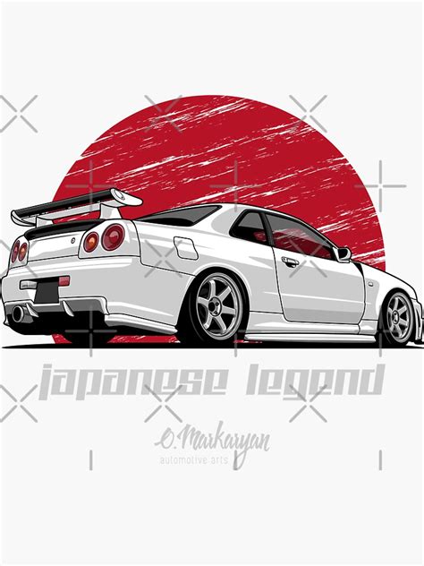 Skyline Gtr R White Sticker For Sale By Olegmarkaryan Redbubble