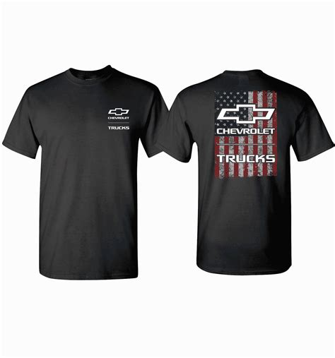 Chevrolet Trucks T Shirt Black W Bowtie Emblem American Flag Licensed