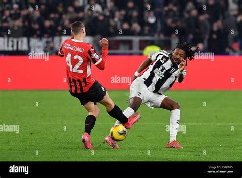 Filippo Terracciano Of Ac Milan And Khephren Thuram Of Juventus Fc