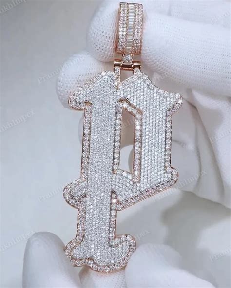 P Letter Two Tone Fully Iced Out Vvs Moissanite Diamond Hip Hop Custom