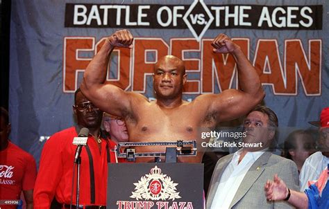 George Foreman Raises His Arms As He Weighs In Before The Fight News