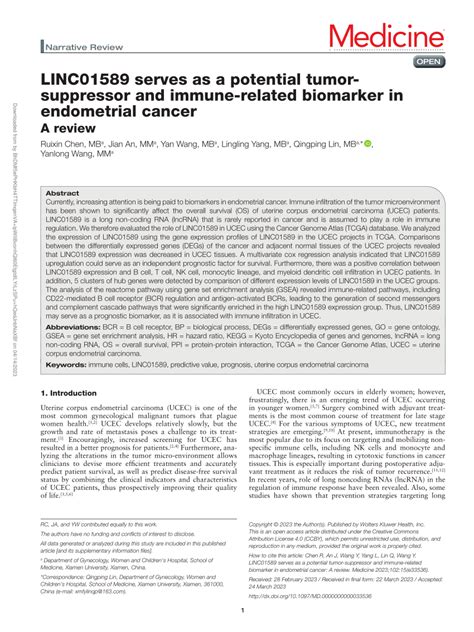 Pdf Linc Serves As A Potential Tumor Suppressor And Immune