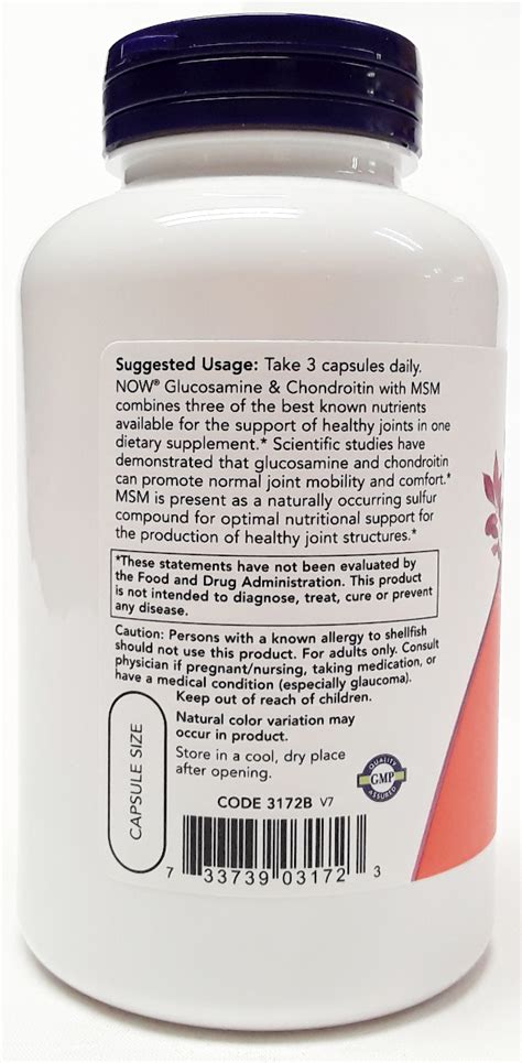 Now Glucosamine and Chondroitin with Msm 180 Veg capsules