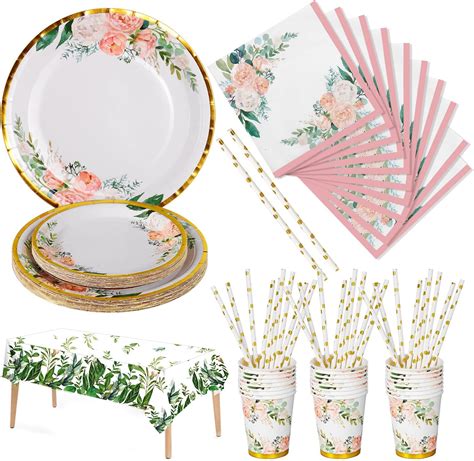 Party Tableware Set 68 Pcs Flower Party Plates Cups And Napkins