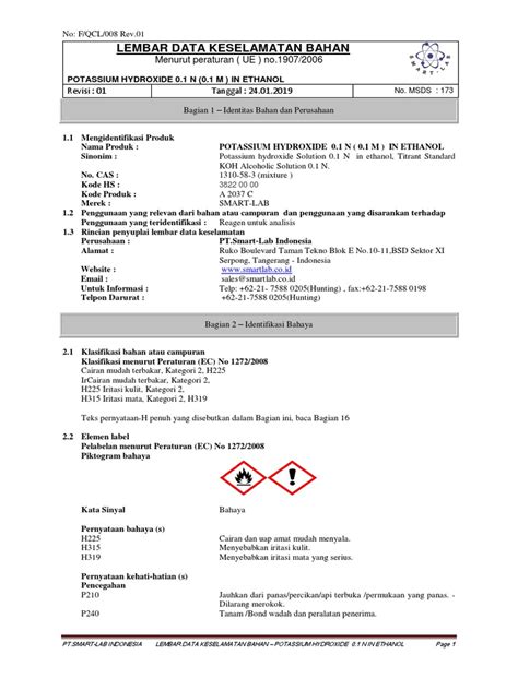 Msds Potassium Hydroxide 01 N In Ethanol Indo Pdf