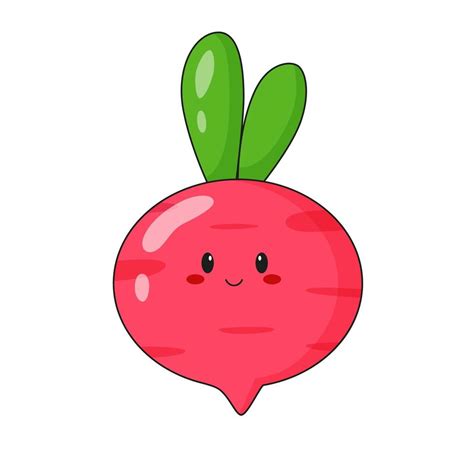 Cute Kawaii Radish Character Flat Cartoon Illustration Icon Logo