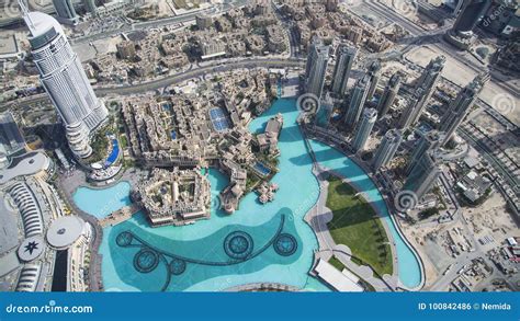 Amazing View of Dubai and the Fountain from Burj Khalifa Stock Photo ...