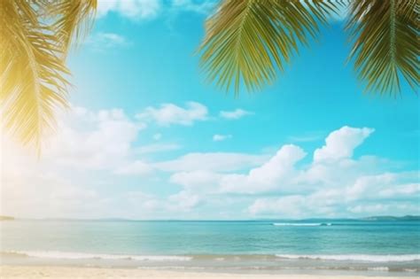 Premium Photo Palm Tree On Tropical Beach With Blue Sky And White