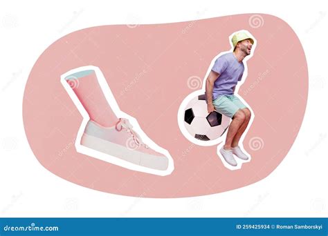 Creative Photo Collage Illustration Of Foot Punch Funny Handsome Active