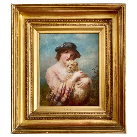 James John Hill Rba a Lady and Her Dog, Oil on Canvas For Sale at 1stDibs