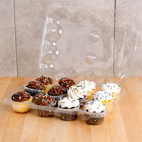 12 Compartment Clear Hinged High Dome Cupcake Container 100 Case