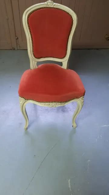 CHAISE STYLE LOUIS XV En CHENE MASSIF PATINEE CREME Et VELOURS ROUGE