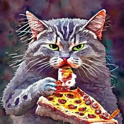 Drawing Of A Chonky Cat Enjoying Pizza On Craiyon