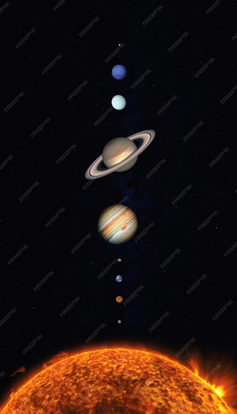 Échelle Du Système Solaire Soleil Mercure Vénus Lune Terre Mars Jupiter Saturne Uranus Neptune