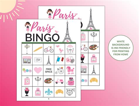 Printable Paris Themed Bingo Cards Paris Party Games Travel Themed