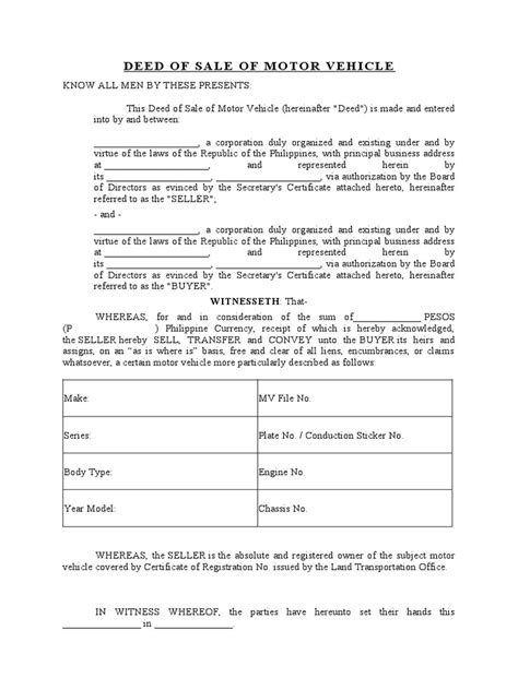 Deed Of Sale Of Motor Vehicle Pdf