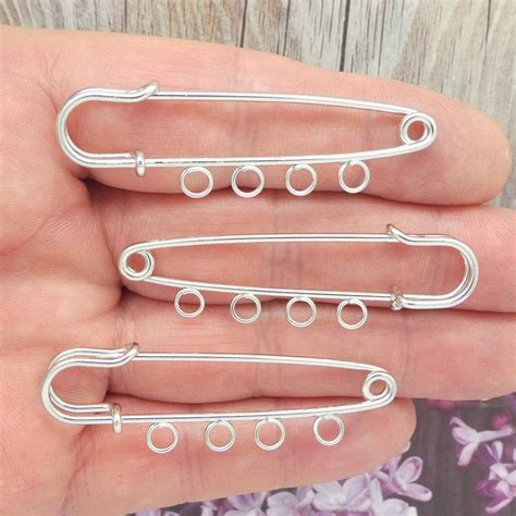 Silver Safety Pin Charm Holder With Loops X Mm By Tijc Etsy