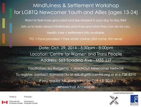 Mindfulness And Settlement Workshop For Lgbtq Newcomer Youth And Allies