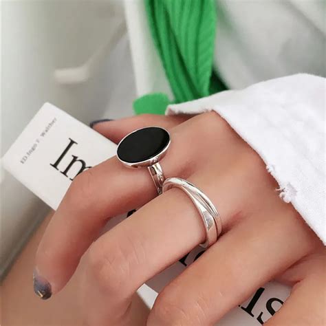 Foxanry Minimalista Plata Anillos De Color Para Las Mujeres Parejas