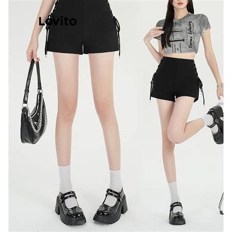 Lovito Shorts Casuais Lisos Renda Para Mulheres LNA54053 Shopee