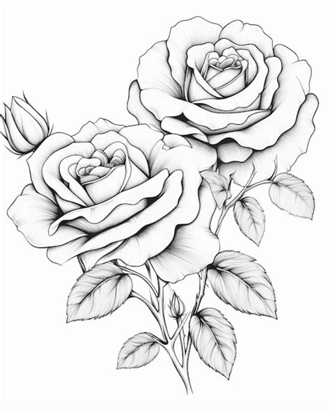 Premium Ai Image A Drawing Of Two Roses With Leaves On A White