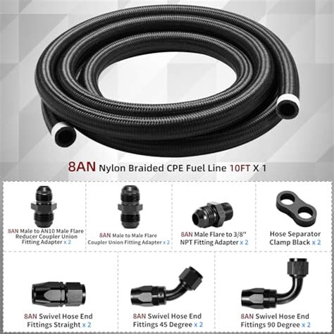 Snapklik BRIFITOR 8AN 10FT Fuel Line Hose Kit Nylon Stainless