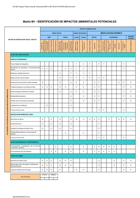 Matrices De Impacto Ambiental Eia Del Proyecto Nueva L Nea De