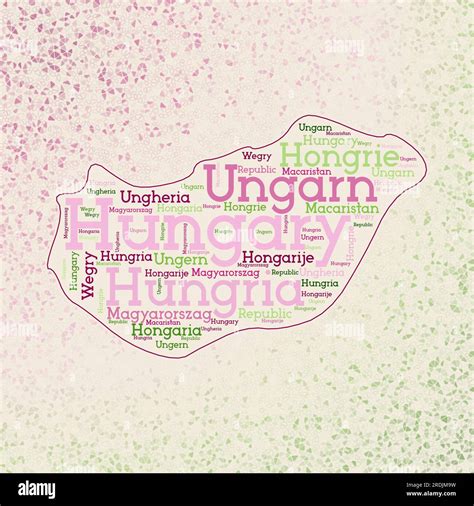 Hungary shape whith country names word cloud in multiple languages ...