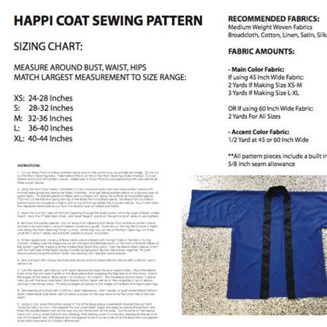 Cosplay Sewing Pattern Happi Coat Diy Template Etsy