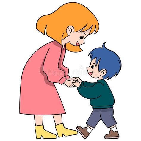 Mother And Son Walking Hand In Hand As A Form Of Love Stock Vector