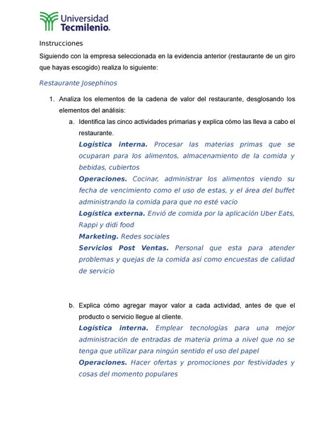 Evidencia 2 Modelos De Negocios Y La Cadena De Valor Instrucciones